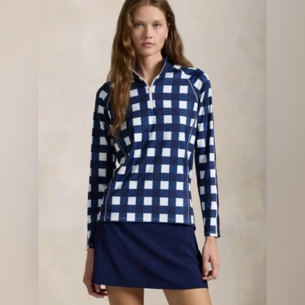 Ralph Lauren RLX Golf Sweatshirt Power Stretch Half Zip Exploded Plaid Mockneck